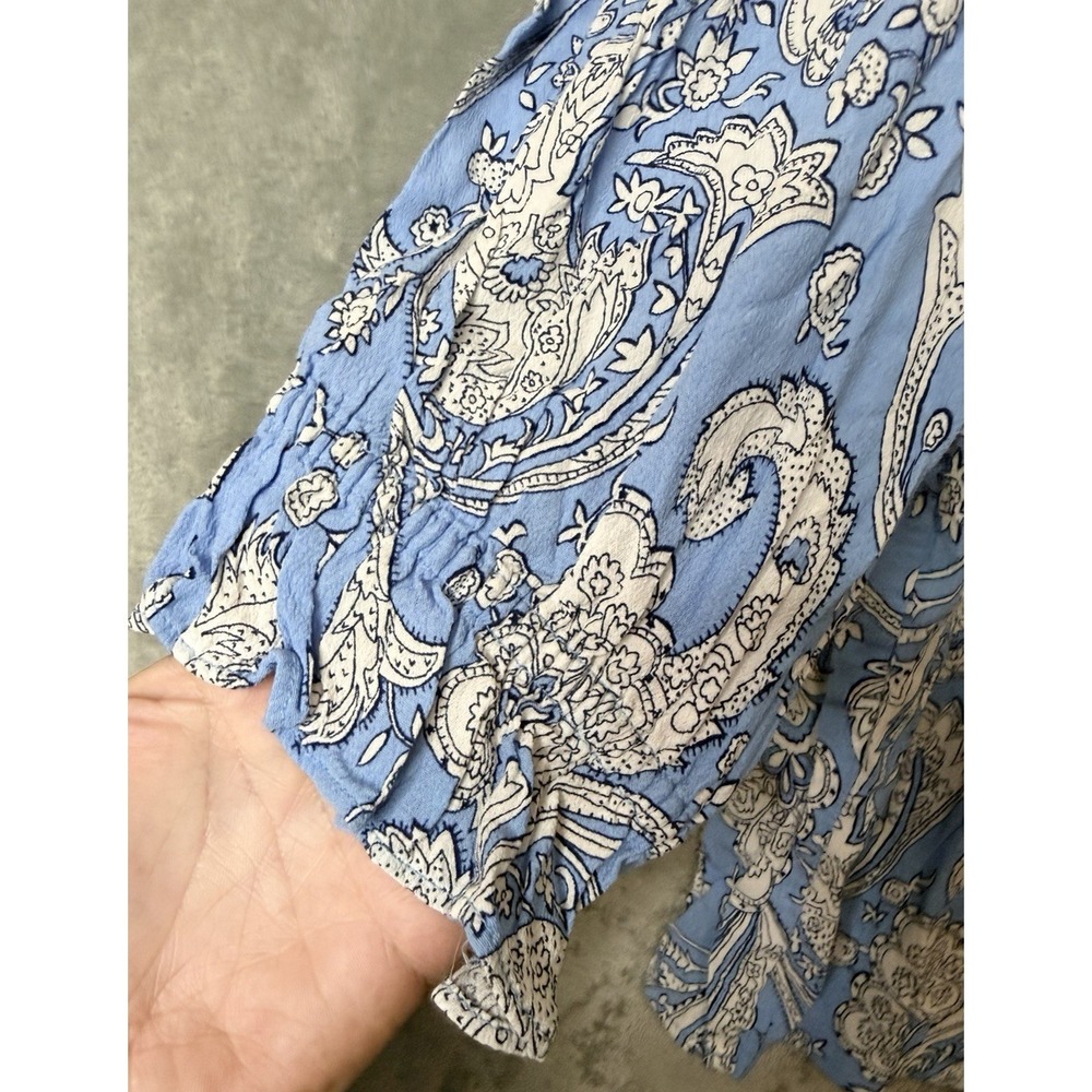 Talbots Womens Blue White Paisley‎ Viscose Peasant Blouse 3/4 Sleeve Size M - Picture 3 of 7
